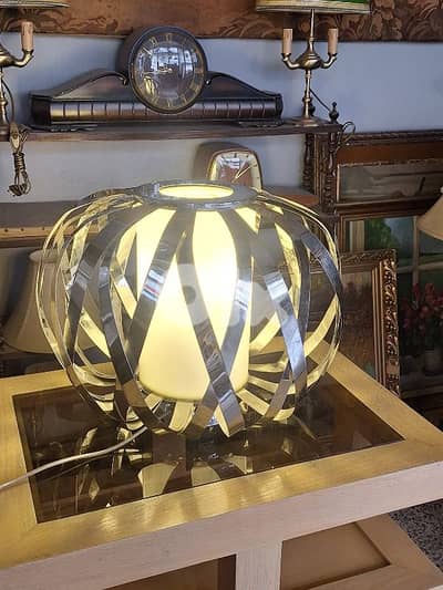 antique chrome and opaline midcentury lamp