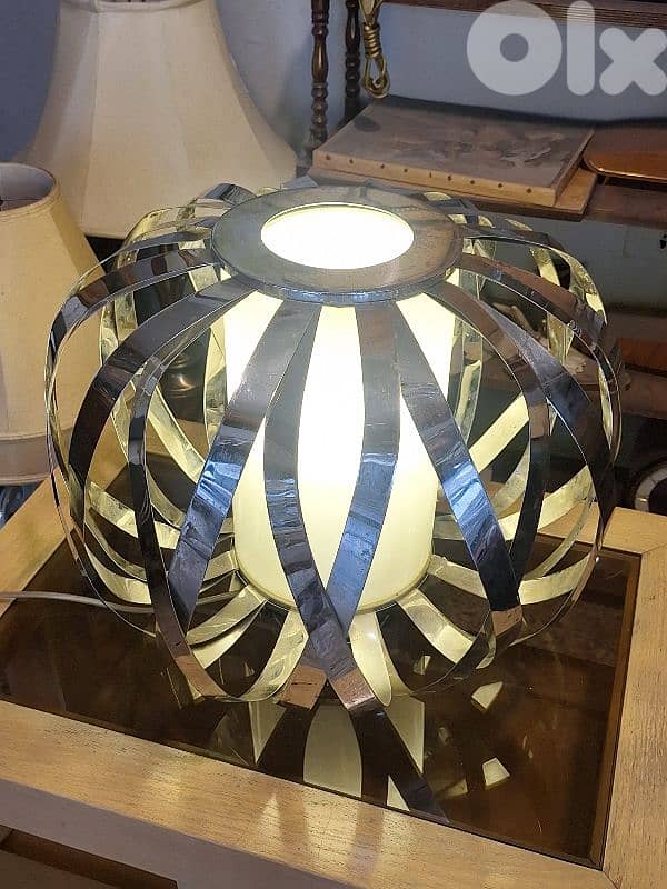 antique chrome and opaline midcentury lamp 2