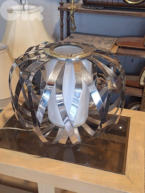 antique chrome and opaline midcentury lamp 3