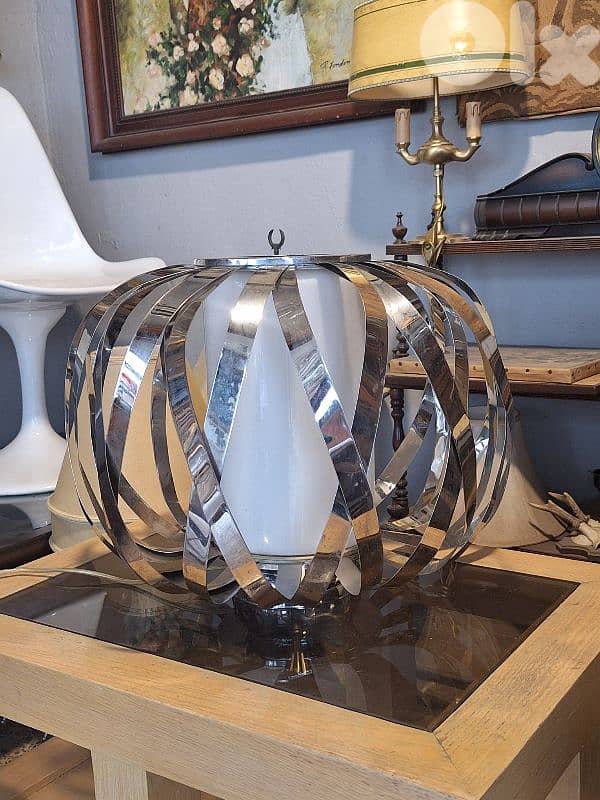 antique chrome and opaline midcentury lamp 4