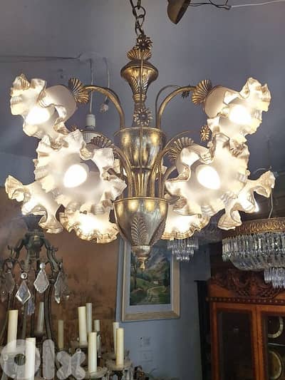 french flower shaped brass chandelier