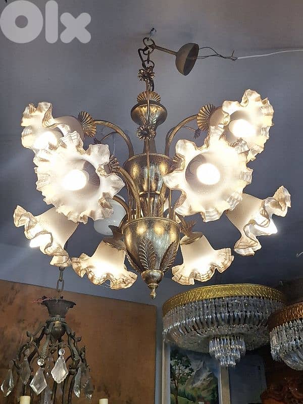 french flower shaped brass chandelier 1