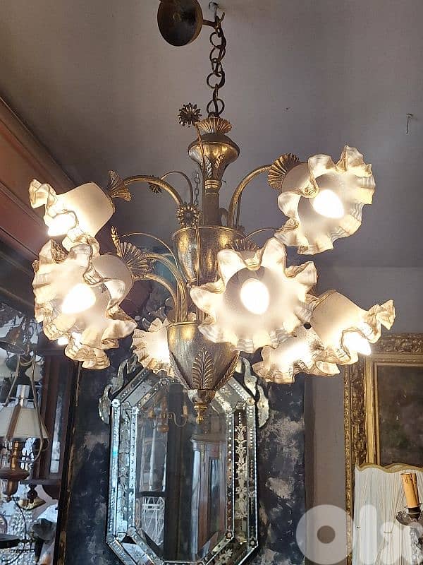 french flower shaped brass chandelier 2