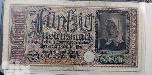 German Nazi Banknote 50 Marks era of World War2 Adolf Hitler