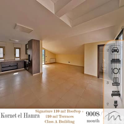 Kornet El Hamra | Class A Building | Equipped 330m² 1 Bedroom Rooftop