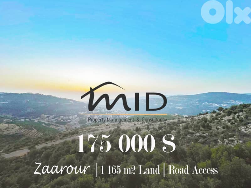 Zaarour | 150$/m² | 1,165m² Land | Road Access | Panoramic Sea View 1