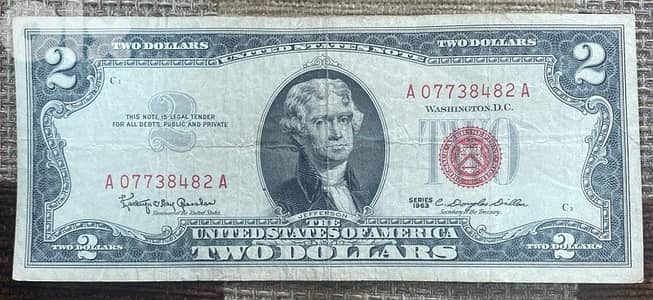عملة قديمة ٢$ رد سيل سنة ١٩٦٣ 2$ red seal 1963 banknotes