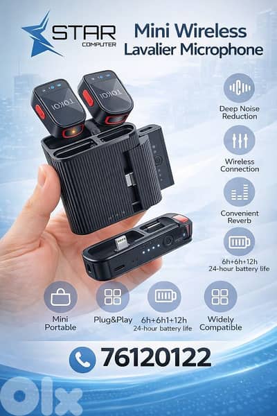 100m Wireless Mini Microphone Podcast Recording for IOS / Type-C