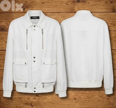 Vintage Versace Sport White Linen Bomber Jacket - L/XL - Made in Italy