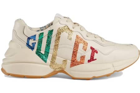 Gucci Rhyton White Leather Glitter Snakers