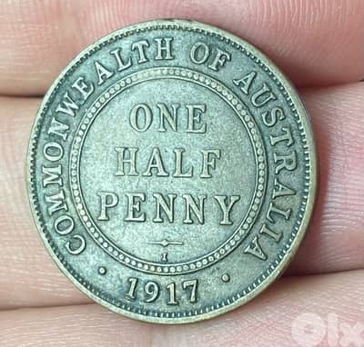 نصف بنس استرالي سنة ١٩١٧ الملك جورج الخامس