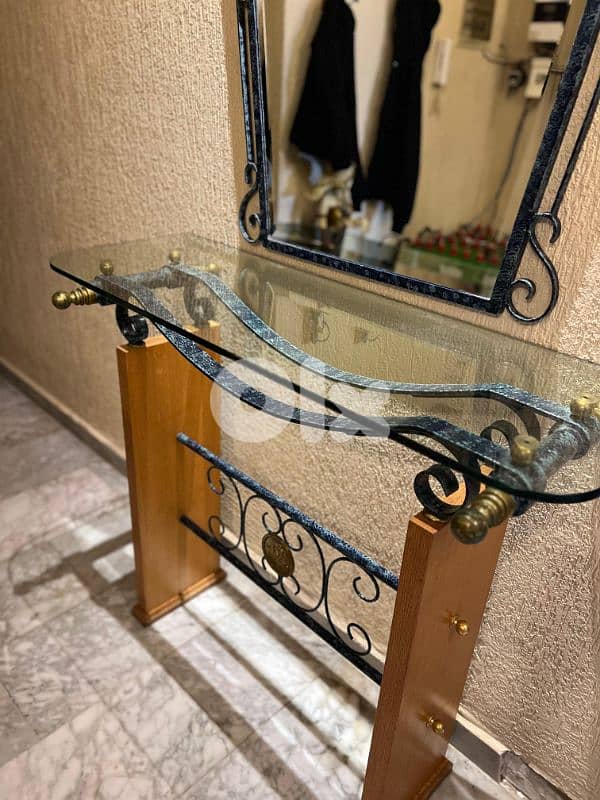 console table with mirror and round side table 1