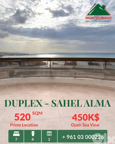 520 sqm Duplex For Sale in Sahel Alma ساحل علما with Open Sea View