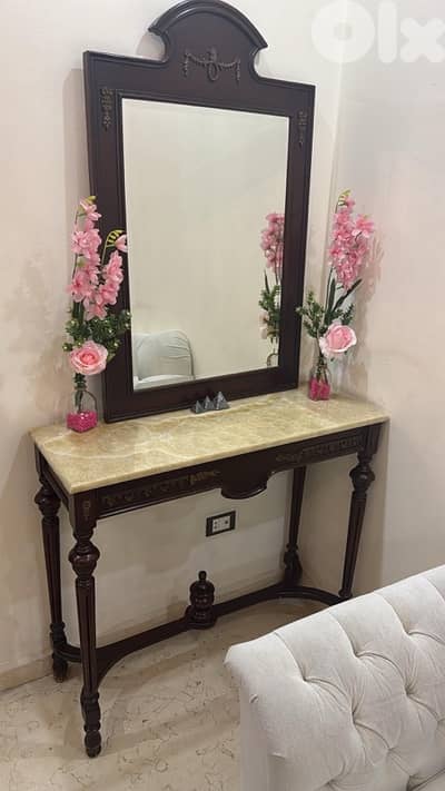 Frensh consol antique كونسول فرنسي ناعم مع مراي خشب جوز تنزيل برونز