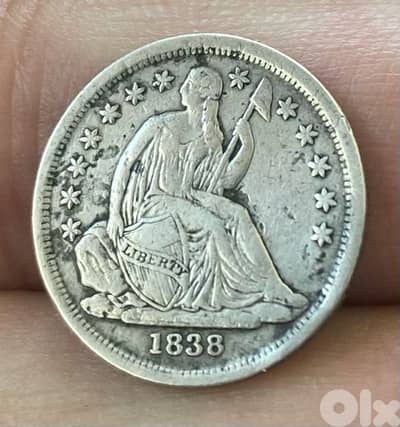 عملة قديمة ١ دايم أميركي فضة Seated Liberty سنة ١٨٣٨ اول اصدار