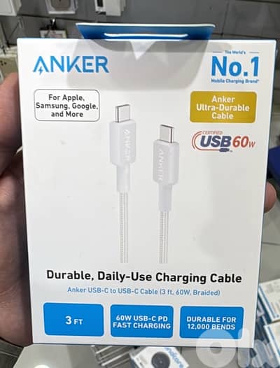 Anker 322 Usb-c To Usb-c Cable 3ft 60w white (Braided)