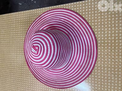 pink and white striped floppy sun women’s hat