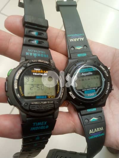 2 rare vintage Timex Ironman TriathlonAquilite 1990s. "100 Lap Memory"