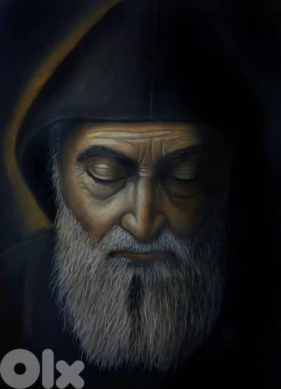 st charbel soft pastel painting لوحة مار شربل رسم يد بالباستال