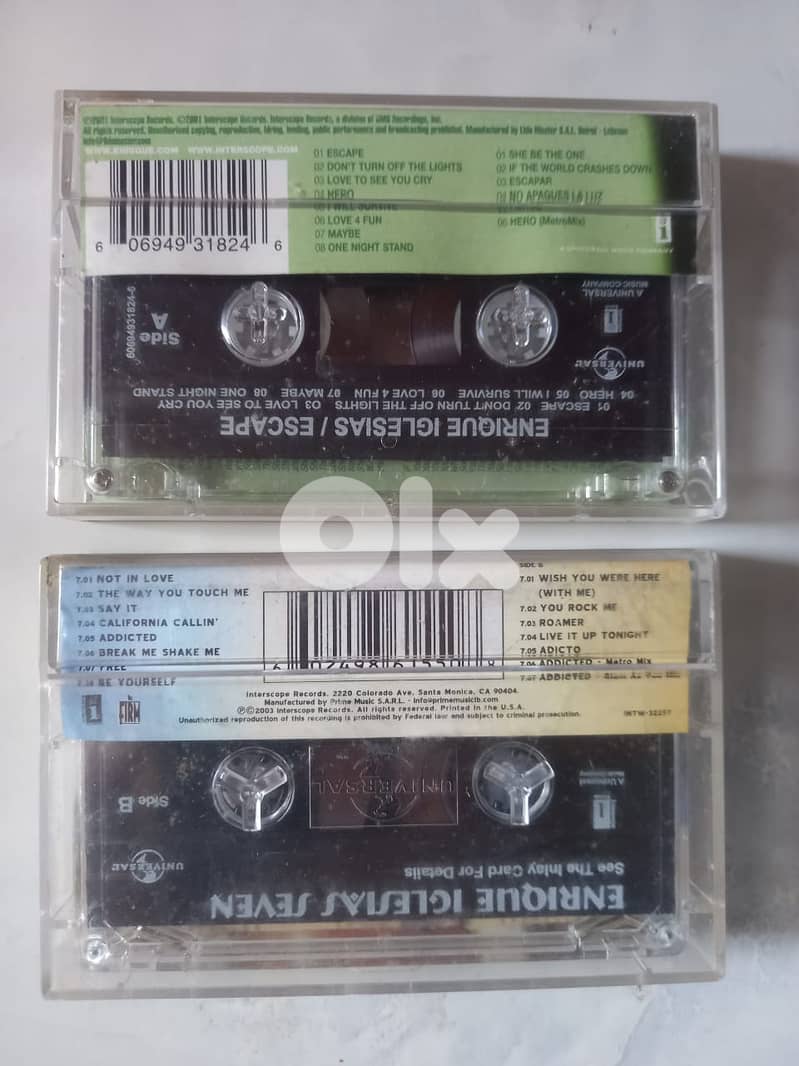 Enrique Iglesias cassettes including the albums "Escape & Seven 1