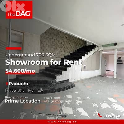 Prime Location 700 SQM Underground Space for Rent in Raouche مكتب للاي