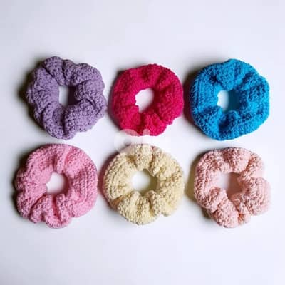 Handmade crochet chunky hair scrunchies made with soft cotton yarn