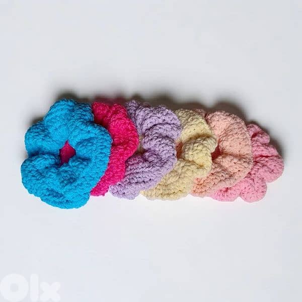 Handmade crochet chunky hair scrunchies made with soft cotton yarn 1