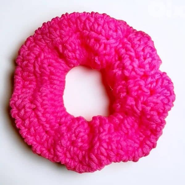 Handmade crochet chunky hair scrunchies made with soft cotton yarn 2