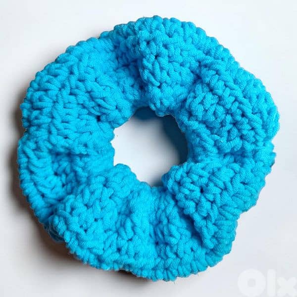 Handmade crochet chunky hair scrunchies made with soft cotton yarn 3