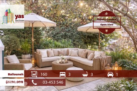 Ballouneh 160m2 | 150m2 Garden | Open View | Prime Location | TO