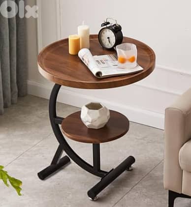 2-Tier Simple Round Accent Side Table with Curved Frame