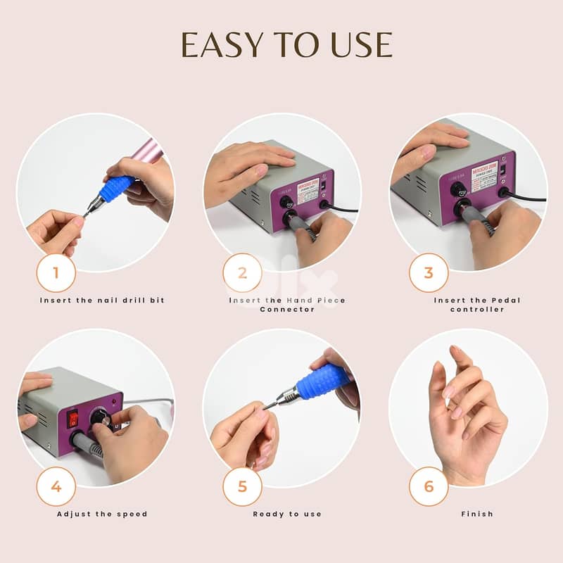 Electric Nail Drill, File Kit with Foot Pedal + 6 Drill Bits 4
