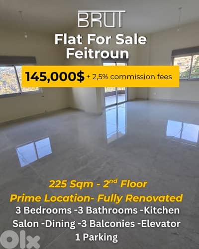 225 sqm Apartment for sale in feitroun -644$/sqm