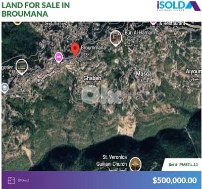 890m2 prime land+mountain view 4sale in Broumana - برمانا