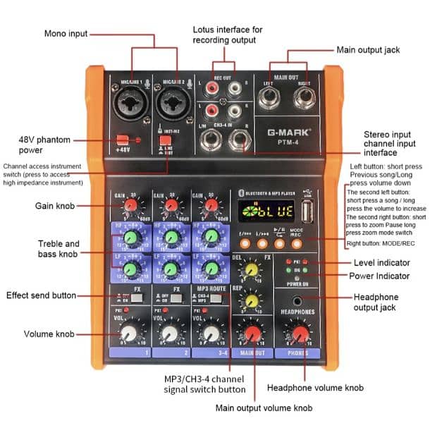 G-MARK AUDIO Mixer G-MARK PTM-4  Bluetooth Professional Portable 3