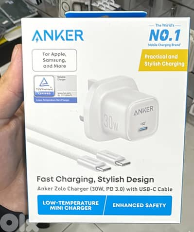 Anker zolo charger 30w with usb-c cable 3 pin White B2698k21
