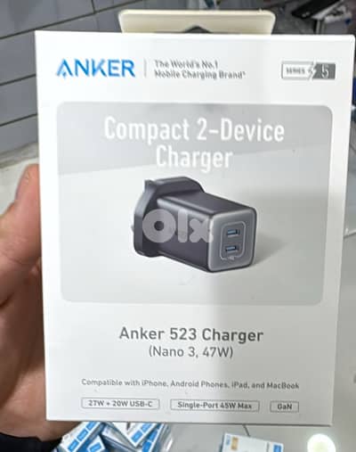 Anker 523 Nano 3 charger 47w dual port 3 pin black A2039K11