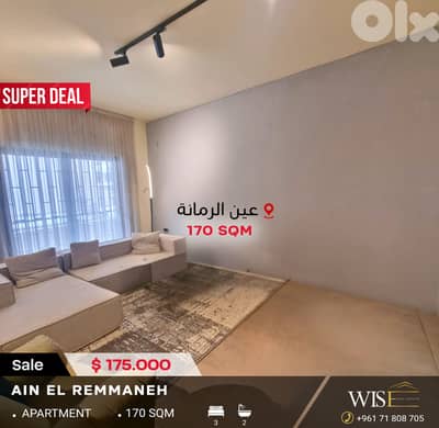  180 SQM Furnished Apartment for SALE in Ain El Remeneh!