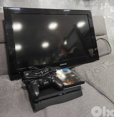 play station 1 terra 1 +  joystick + tv samsung + wall bracket  + game