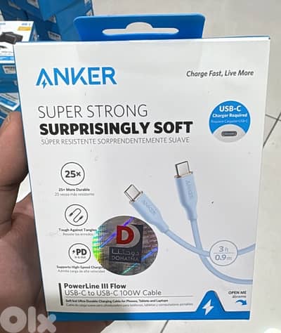Anker Powerline III flow usb-c to usb-c 100w cable 3ft  blue