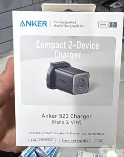 Anker 523 Nano 3 charger 47w dual port 3 pin black A2039K11