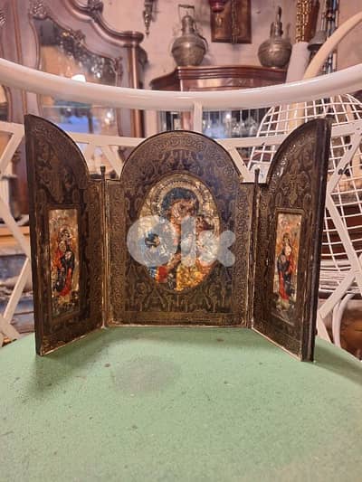 ايقونة برونز مرصعة بالصدف انتيك قديم ١٩٠٢ مميزة جدا