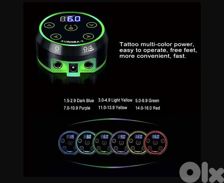 Aurora Dual Tattoo Power Supply Kit,CINRA Pro. Digital LCD Screen 6