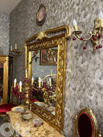 كونسول خشب حفر يدوي مع مرايه  وكرستين