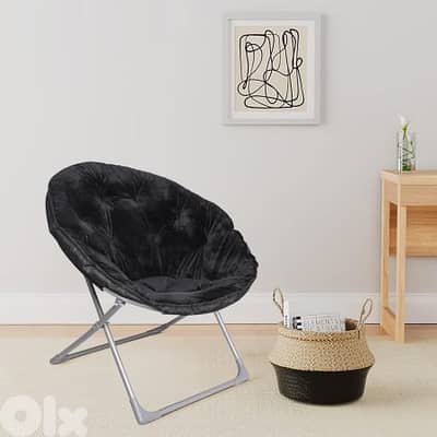 Amazon Basics Faux Fur Saucer Shaped Chair with Metal Frame Black D 69