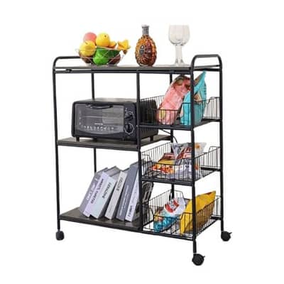 Multi-layer Storage Stand With Slide-Out Mesh Baskets And Wheels