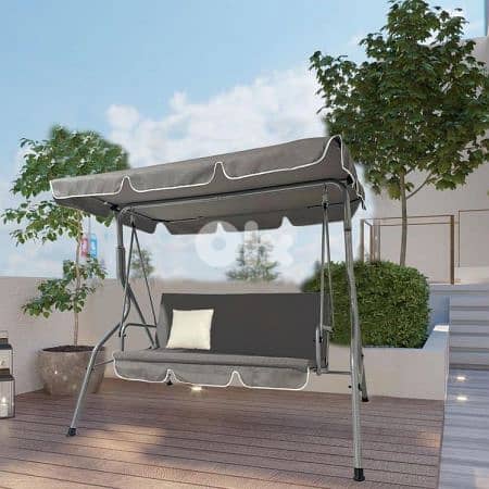 Hollywood 3 Seats Swing with Adjustable Roof & Armrest, Grey 172 × 112 1