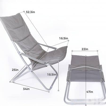 Ubon Padded Folding Patio Lawn Chair Grey 2