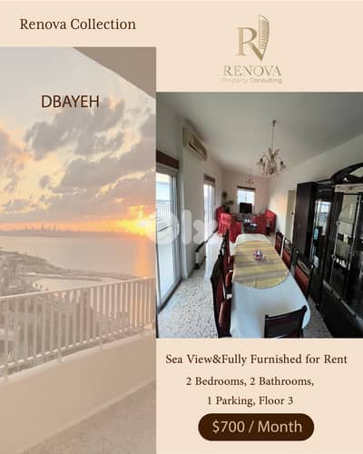 Sea View & Fully Furnished Apartment for rent in Dbayeh