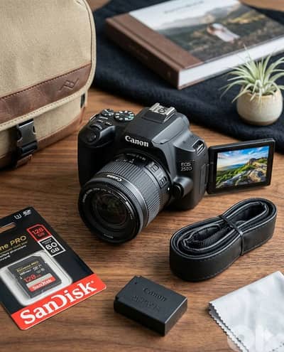 Canon EOS 250D (4K) - شبه جديدة مع كامل ملحقاتها |